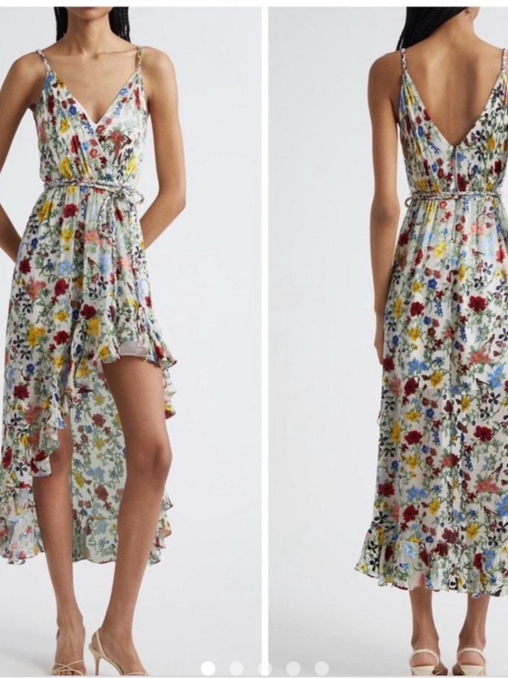 Alice + Olivia White Floral Print Dress with Red & Blue Blooms - Picture 2 of 3